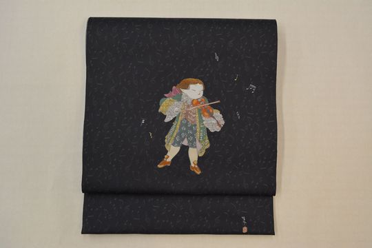 加賀友禅作家・由水十久さんが描いたモーツァルト柄のリバーシブル袋帯