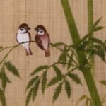 手描きの「竹に雀」タペストリー