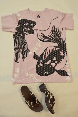 和柄Tシャツ「清涼金魚」パープル