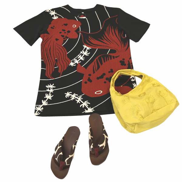 和柄Tシャツ 金魚
