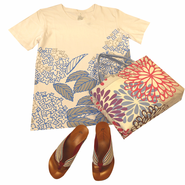 あじさい和柄Tシャツコーディネート