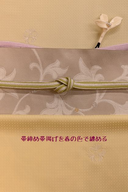 帯締め帯揚げを春の色で纏める