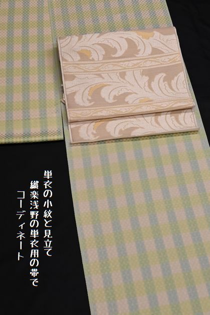 単衣用の小紋に見立てて織楽浅野さんの帯でコーディネート