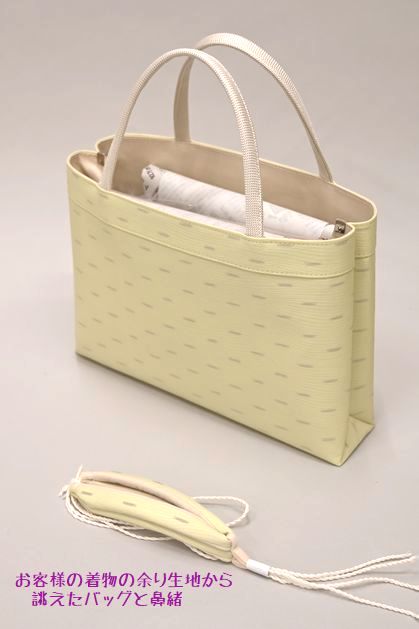 お預かりした夏物の生地から誂えたトートバッグに鼻緒
